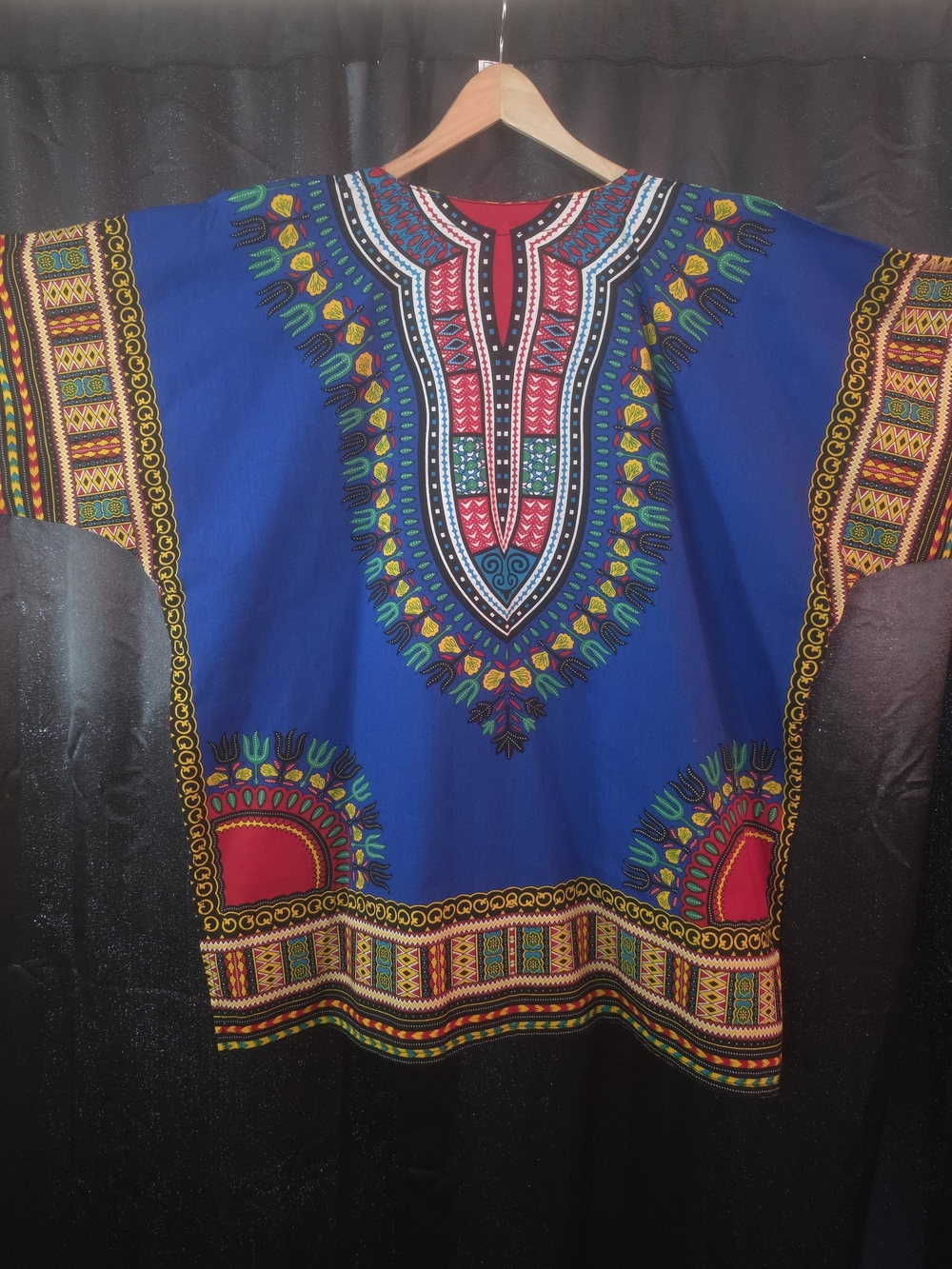 Royal Blue Dashiki Tunic with Bright Tribal Motifs Boho Unisex